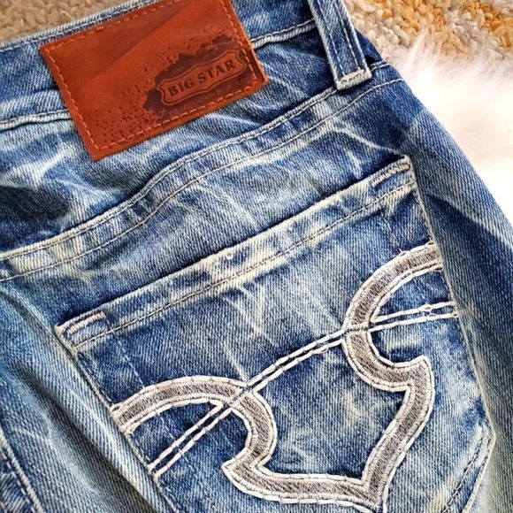 BIG STAR DENIM MADDIE CROPPED JEANS DISTRESSED WASH CALF EMBELLISHED STITCH - Picture 9 of 13